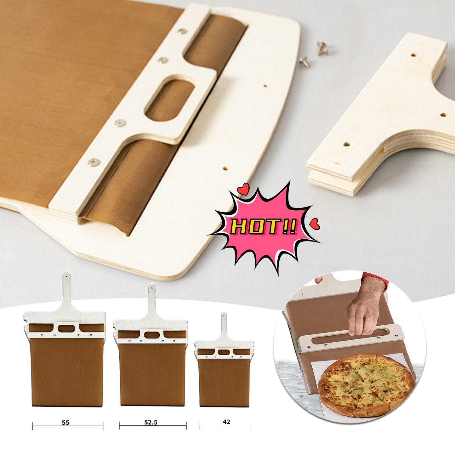 Pelle à pizza coulissante 3 tailles avec manche en bois - Accessoire de cuisine